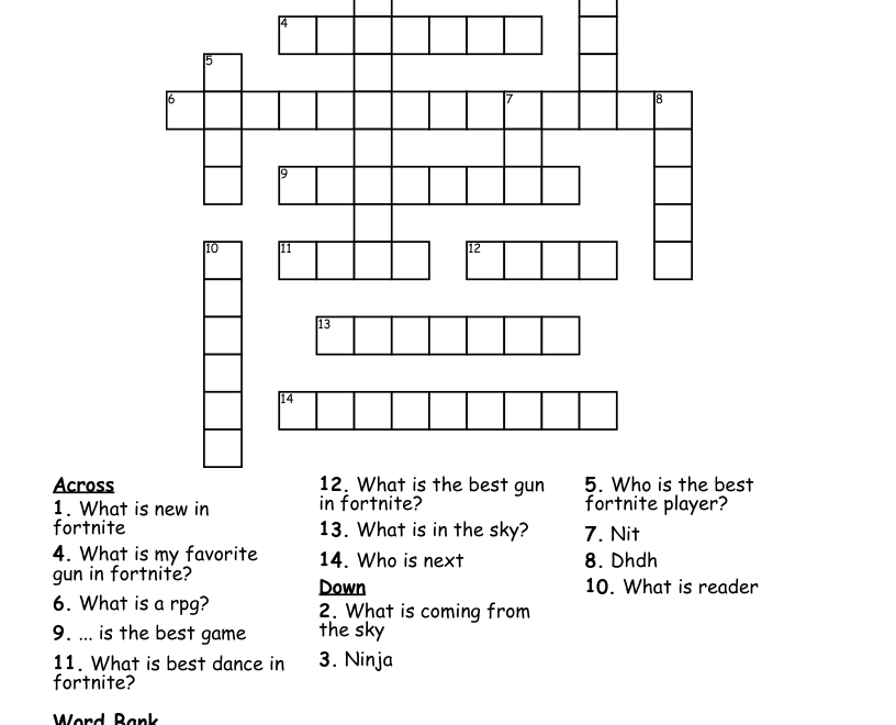 Fortnite Crossword WordMint