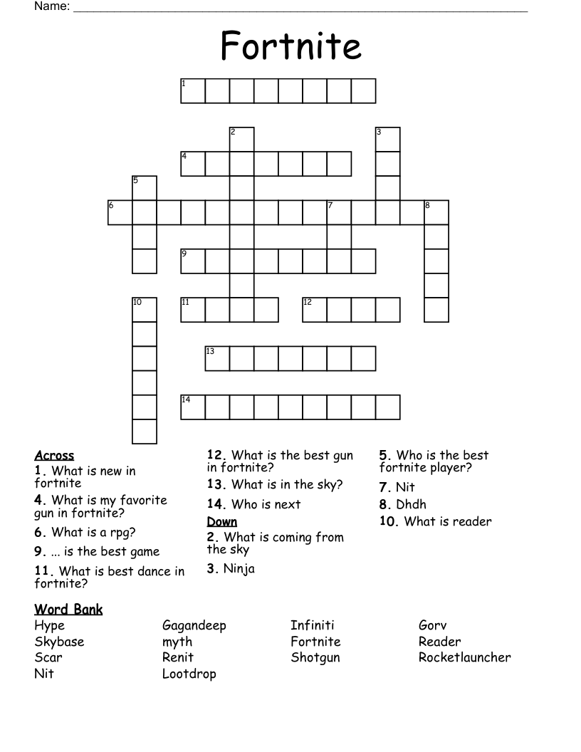 Fortnite Crossword WordMint