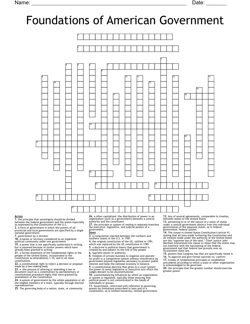 Foundations Of American Government Crossword WordMint