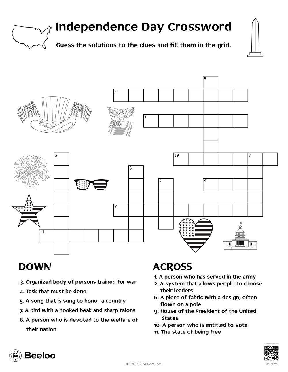 Fourth Of July themed Crossword Puzzles Beeloo Printable Crafts And Activities For Kids
