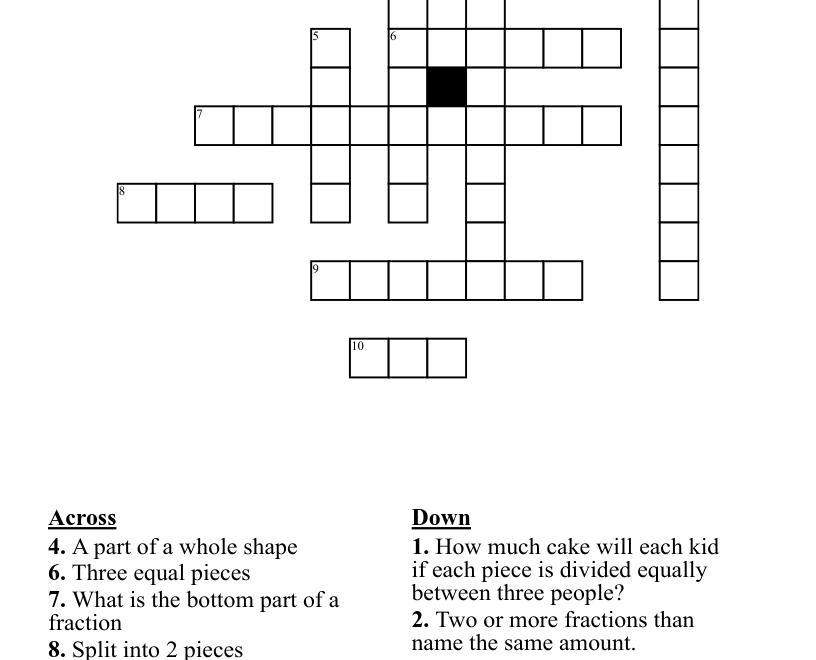 Fraction Crossword Puzzle WordMint