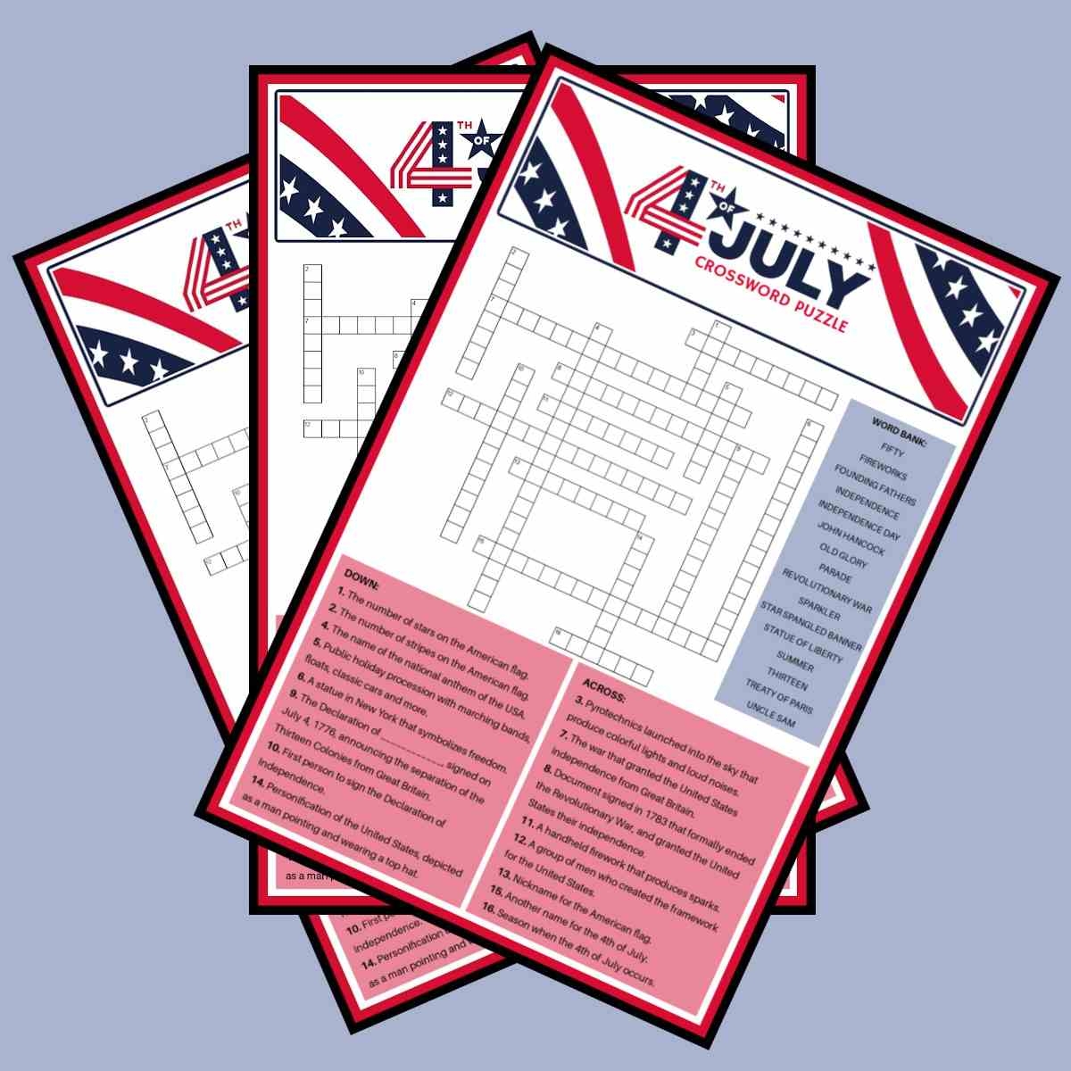 Free 4th Of July Crossword Puzzle Answer Key Included