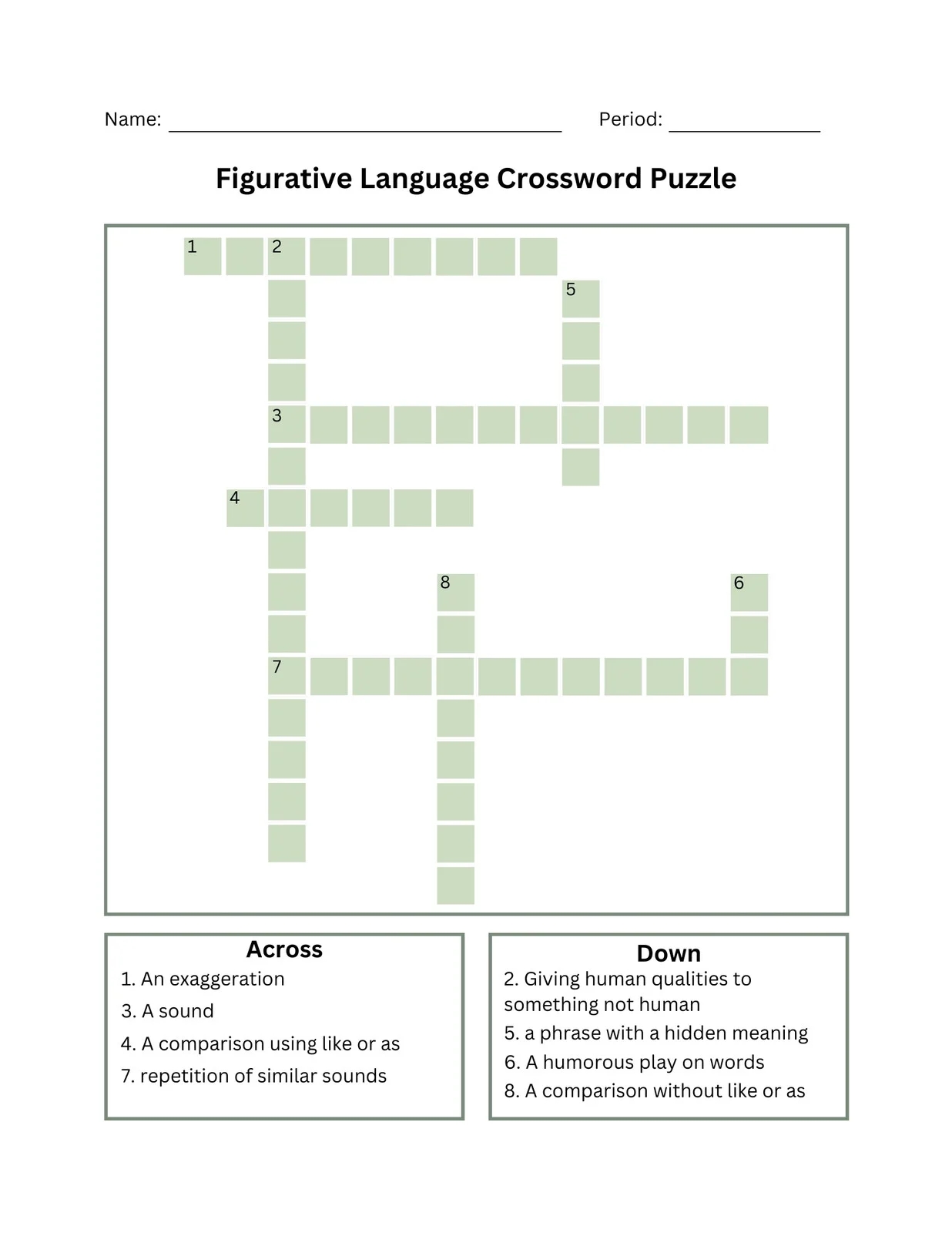 Printable Figurative Language Crossword