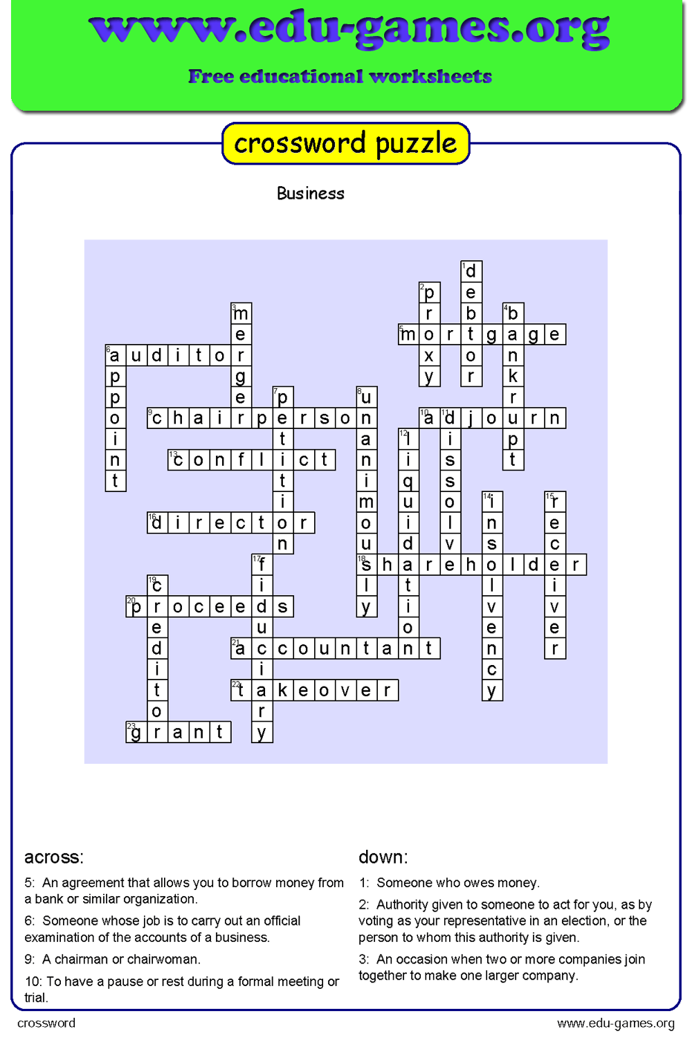Printable Crossword Puzzles Middle School