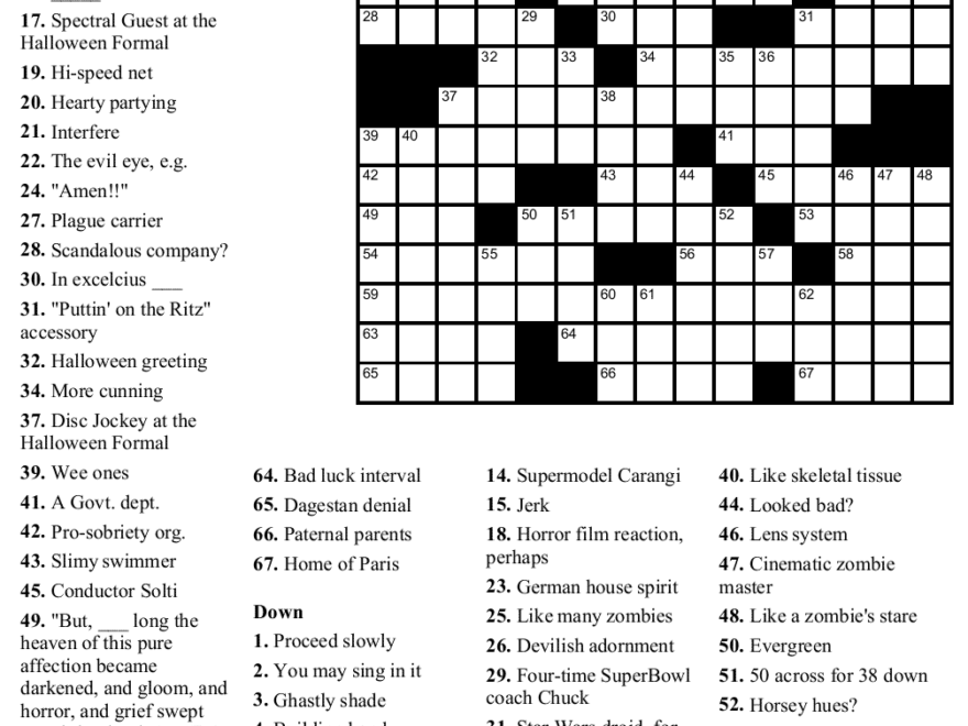 Free Crossword Puzzle 17 Halloween Formal Beekeeper Crosswords