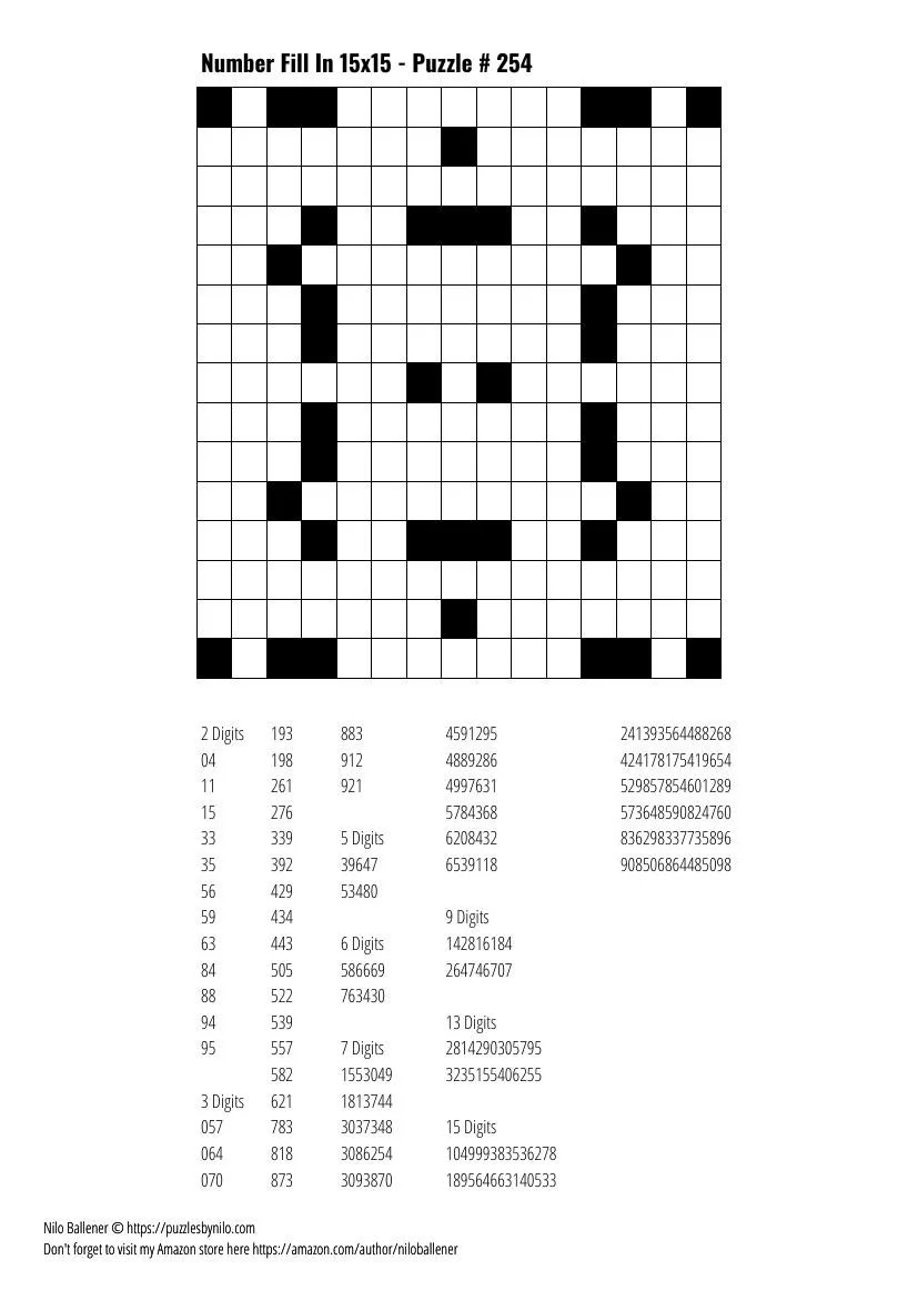 Free Downloadable Puzzle Number Fill In 15x15 254 Puzzles By Nilo Free Downloadable Puzzle Number Fill In 15x15 254 Puzzles By Nilo