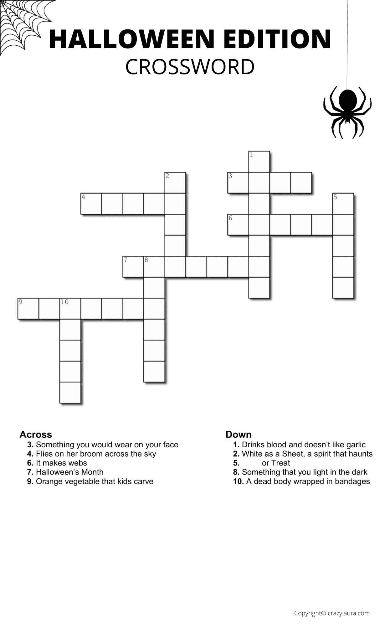 Free Halloween Crossword Printable Game Sheets Crazy Laura Free Halloween Crossword Printable Game Sheets Crazy Laura