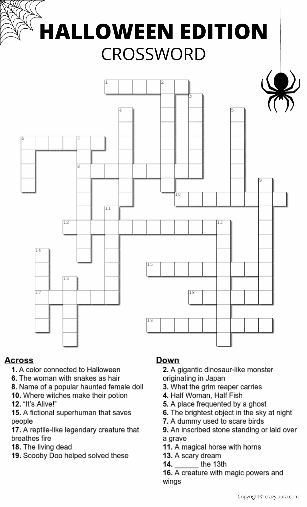 Free Halloween Crossword Printable Game Sheets Crazy Laura Free Halloween Crossword Printable Game Sheets Crazy Laura