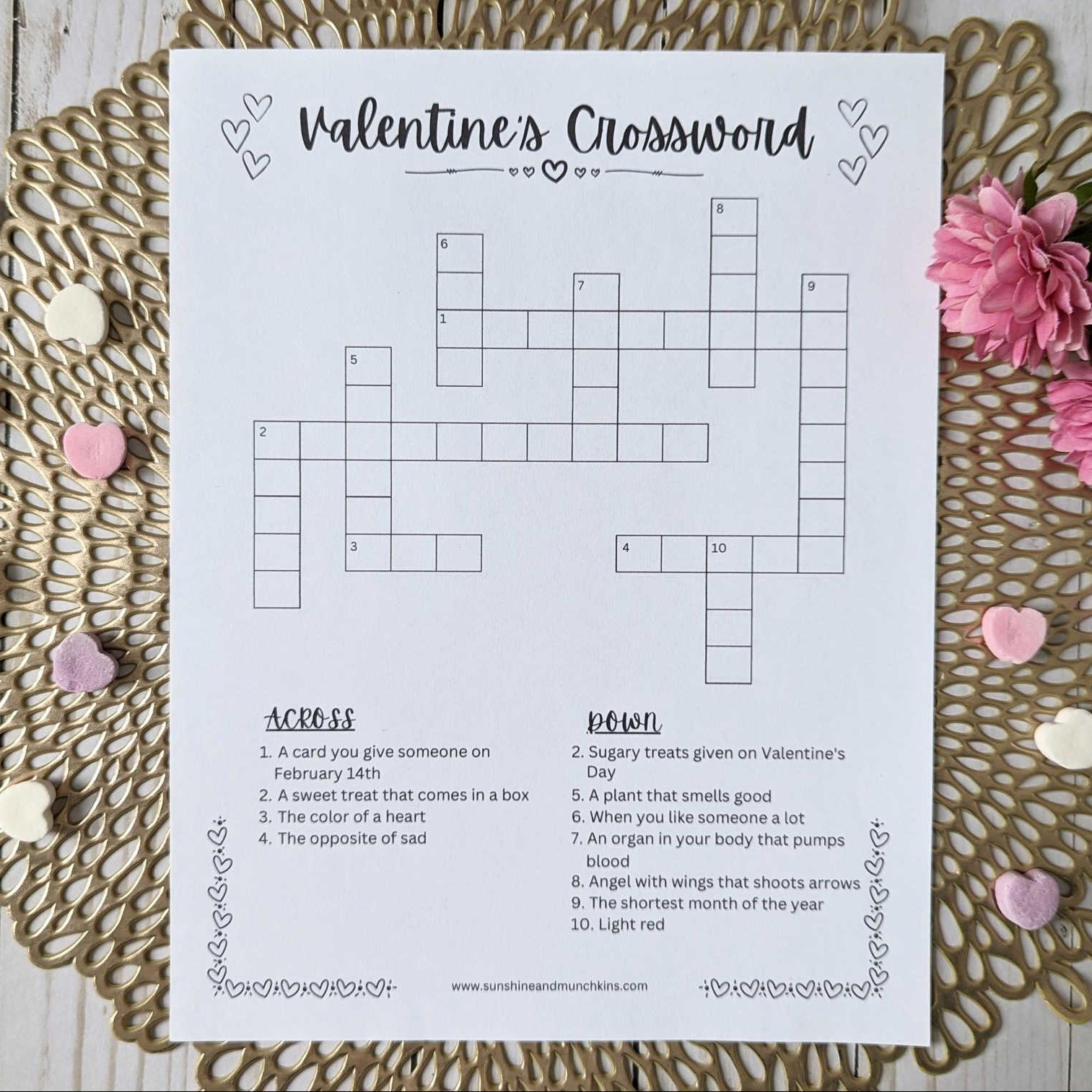 FREE Kids Valentine s Crossword Printable Sunshine And Munchkins