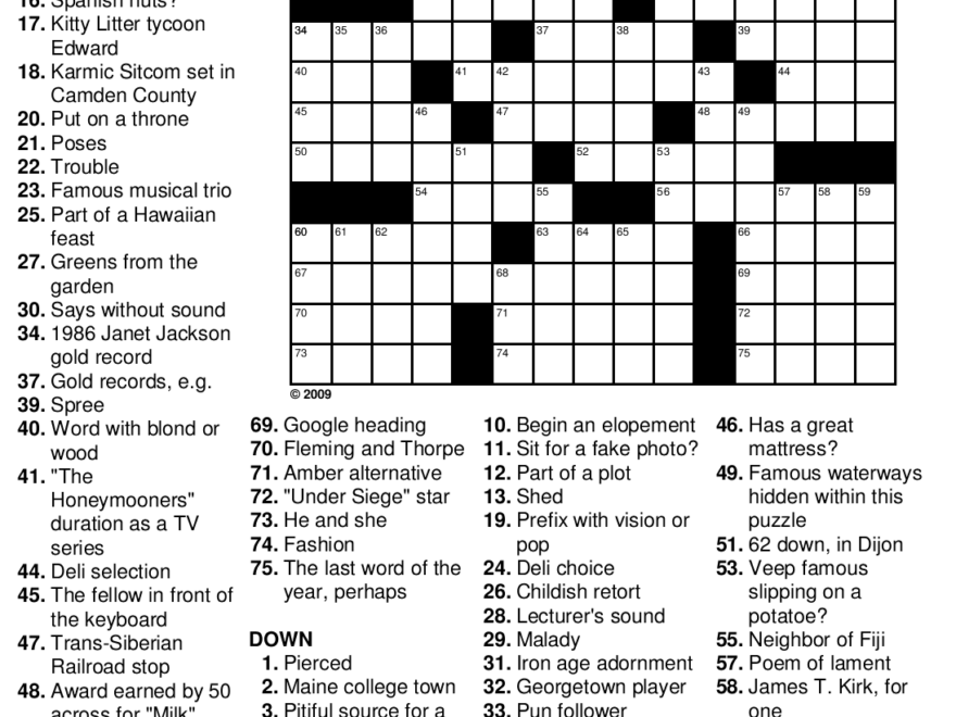 Free Large Print Crossword Puzzles