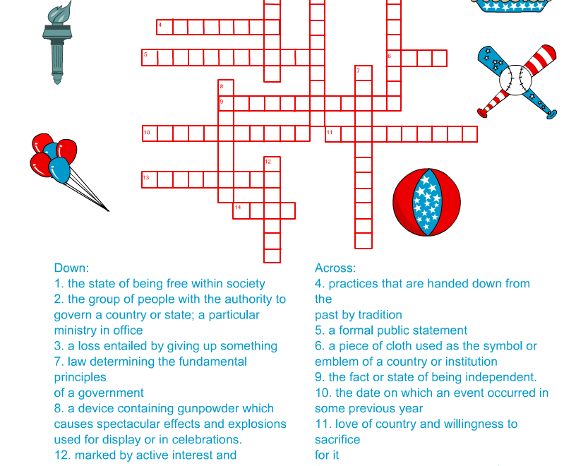 Free Printable 4th Of July Crossword Puzzle With Answer Key