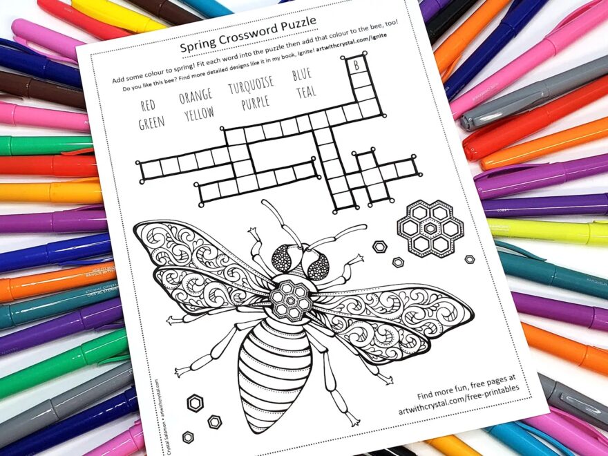 Free Printable Crossword Puzzle Bee Colouring Page For Kids Adults