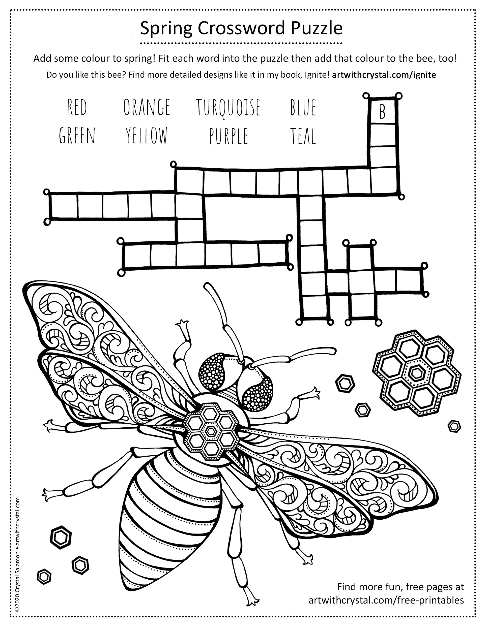 Free Printable Crossword Puzzle Bee Colouring Page For Kids Adults Free Printable Crossword Puzzle Bee Colouring Page For Kids Adults