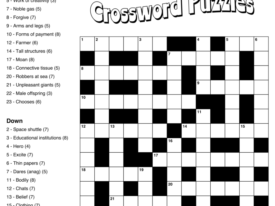 Free Printable Crossword Puzzles For Kids Worksheets Library