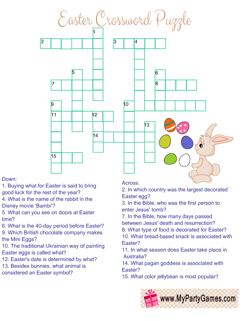 Free Printable Easter Crossword Puzzle With Key Free Printable Easter Crossword Puzzle With Key