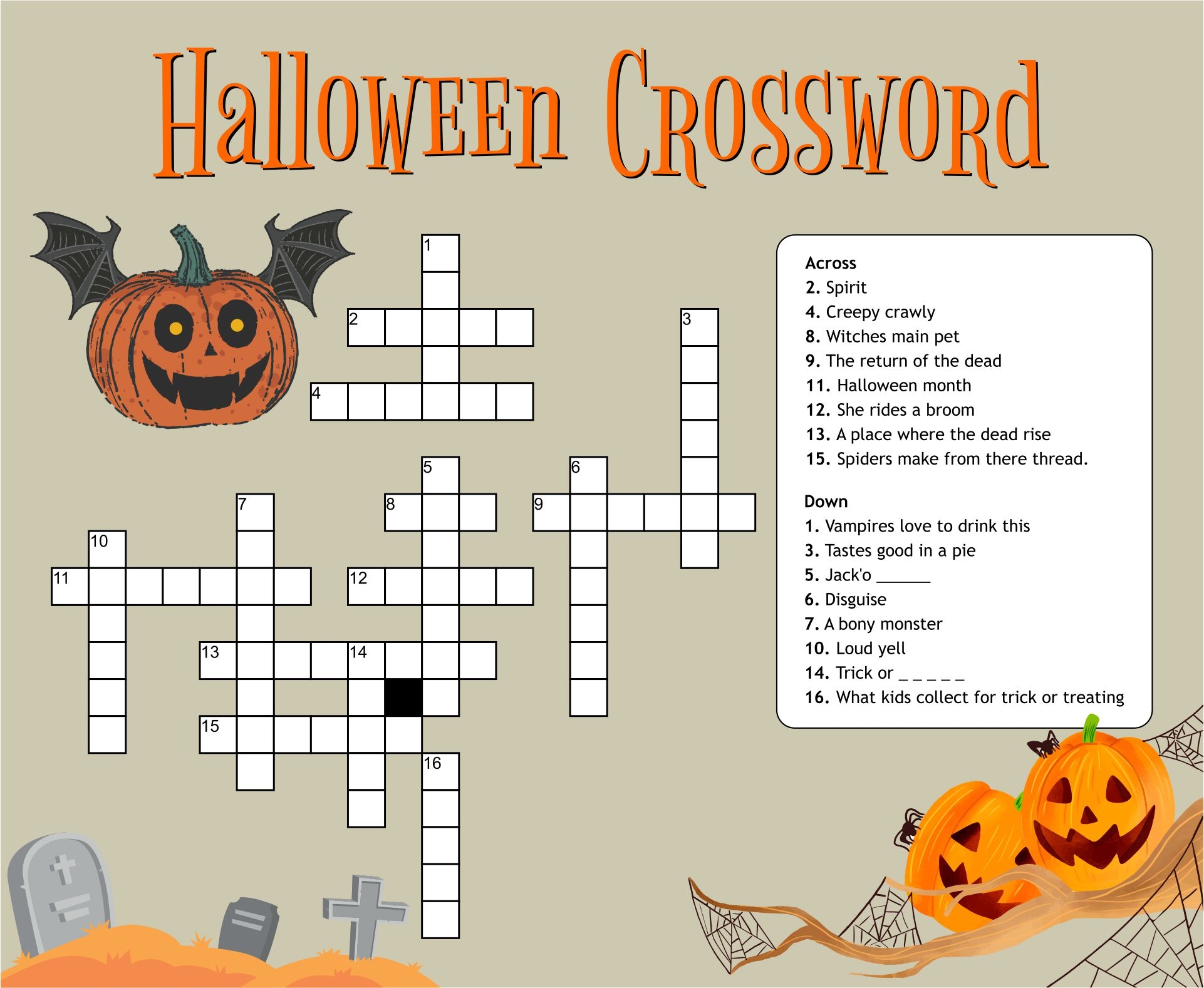 Printables Halloween Crossword Printables Halloween Crossword
