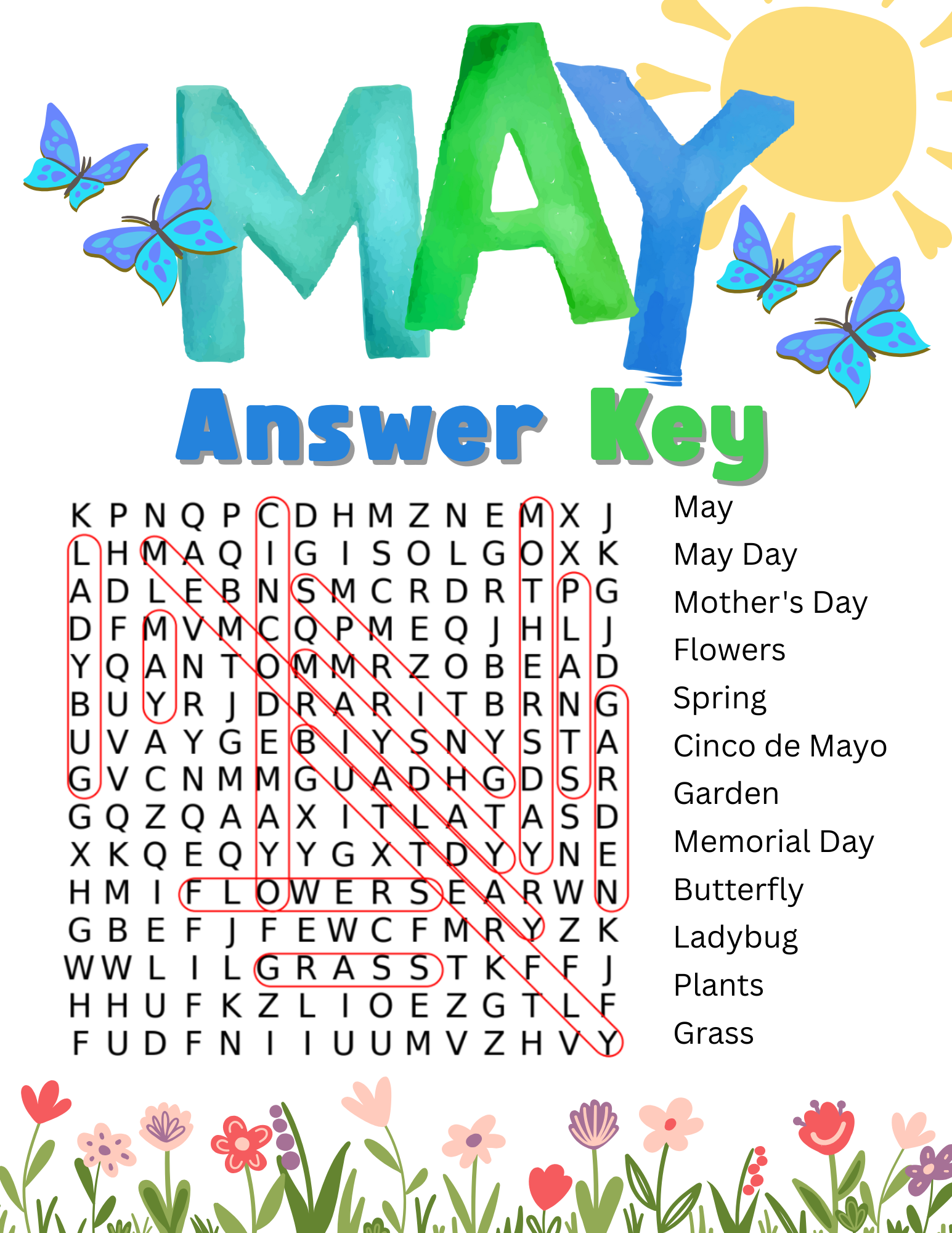 Free Printable May Word Search Puzzle