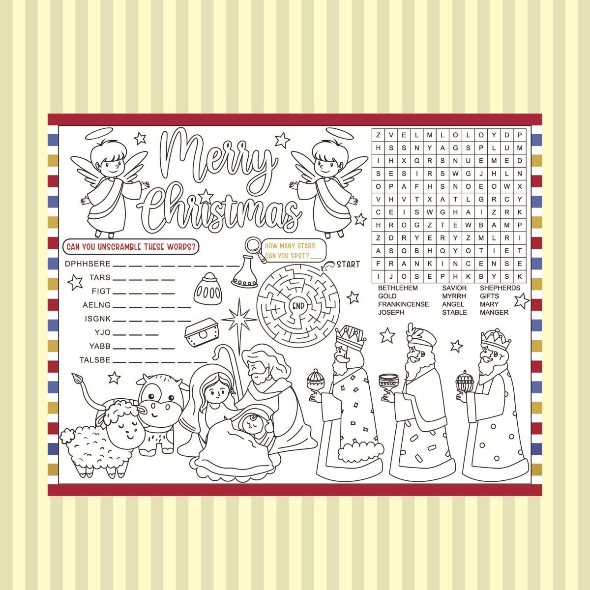 FREE Printable Nativity Placemat Activity Sheet Leap Of Faith Crafting