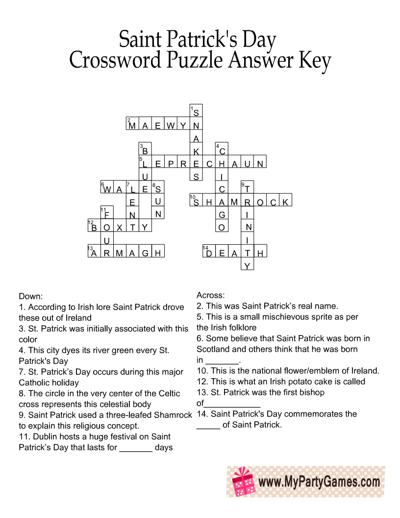 Free Printable Saint Patrick s Day Crossword Puzzle Free Printable Saint Patrick s Day Crossword Puzzle