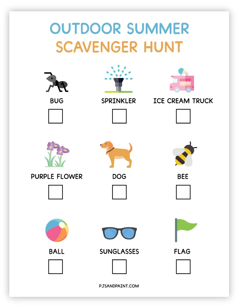 Free Printable Summer Nature Scavenger Hunt Printable Party Favors