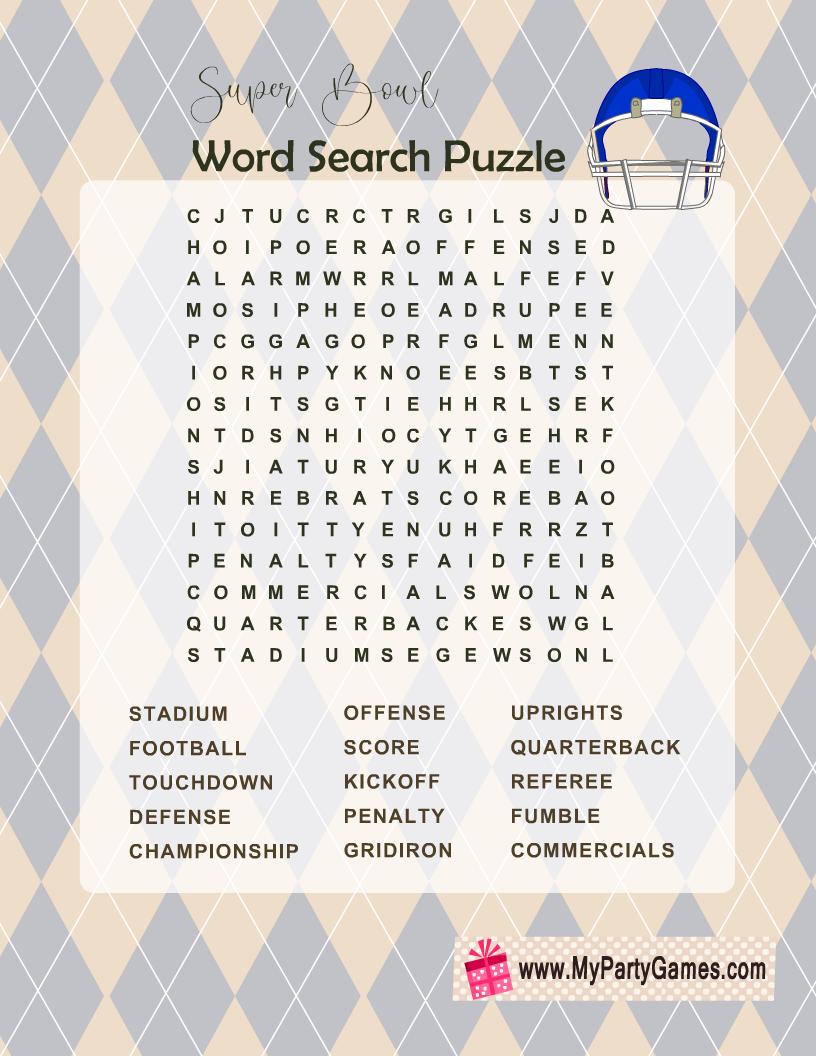 Free Printable Super Bowl Word Search Puzzle Free Printable Super Bowl Word Search Puzzle