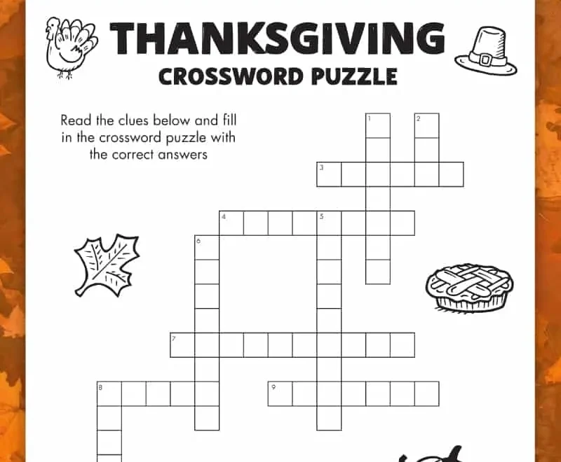 Free Printable Thanksgiving Crossword Puzzle Pjs And Paint