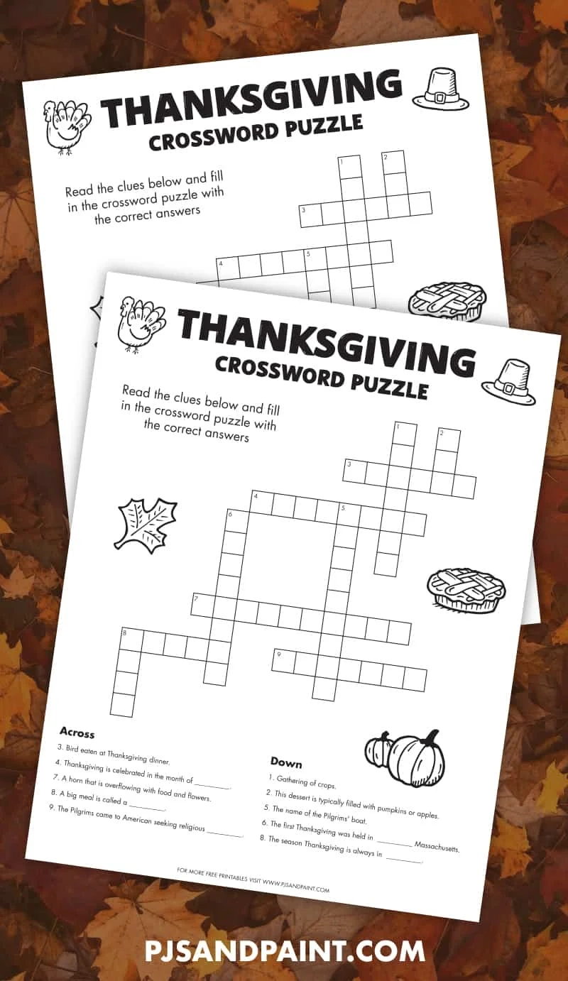 Printable Thanksgiving Crossword Puzzles For Adults