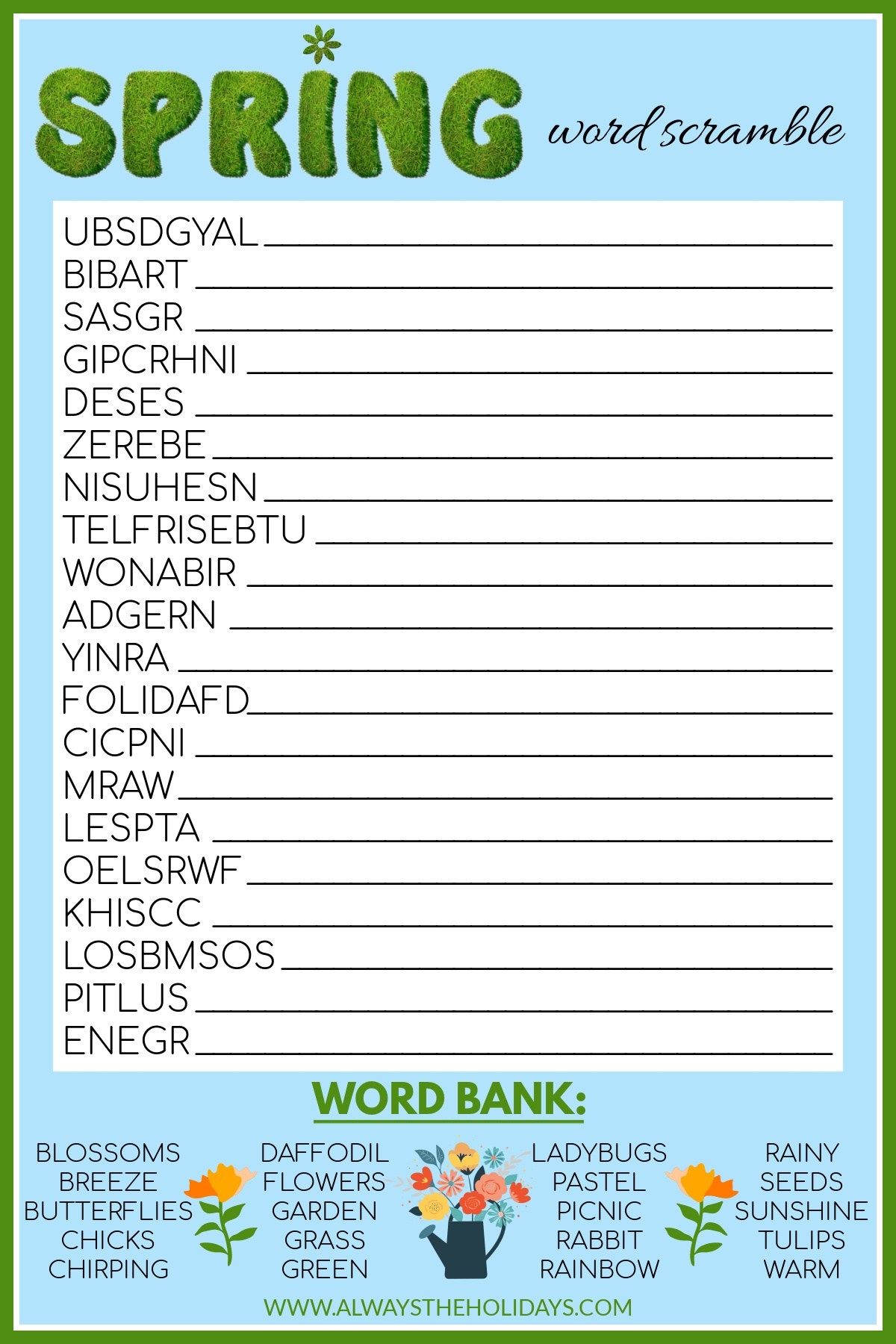 Free Spring Printable Spring Word Scramble With Answers Free Spring Printable Spring Word Scramble With Answers
