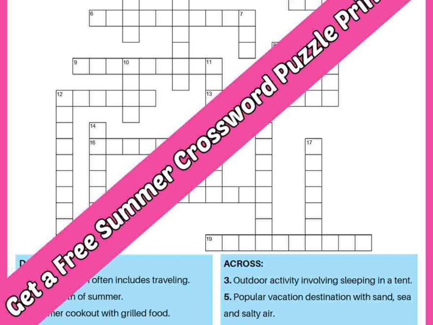 Free Summer Crossword Puzzle 2 Versions Answers Included
