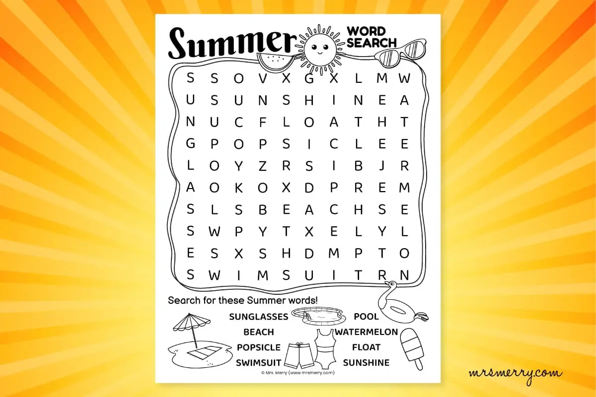 Free Summer Word Search Printable Puzzle Mrs Merry Free Summer Word Search Printable Puzzle Mrs Merry
