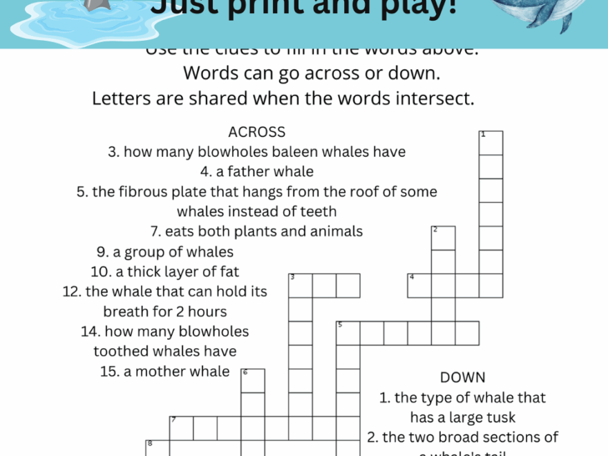 Free Whale Crossword Puzzle LovingHomeschool
