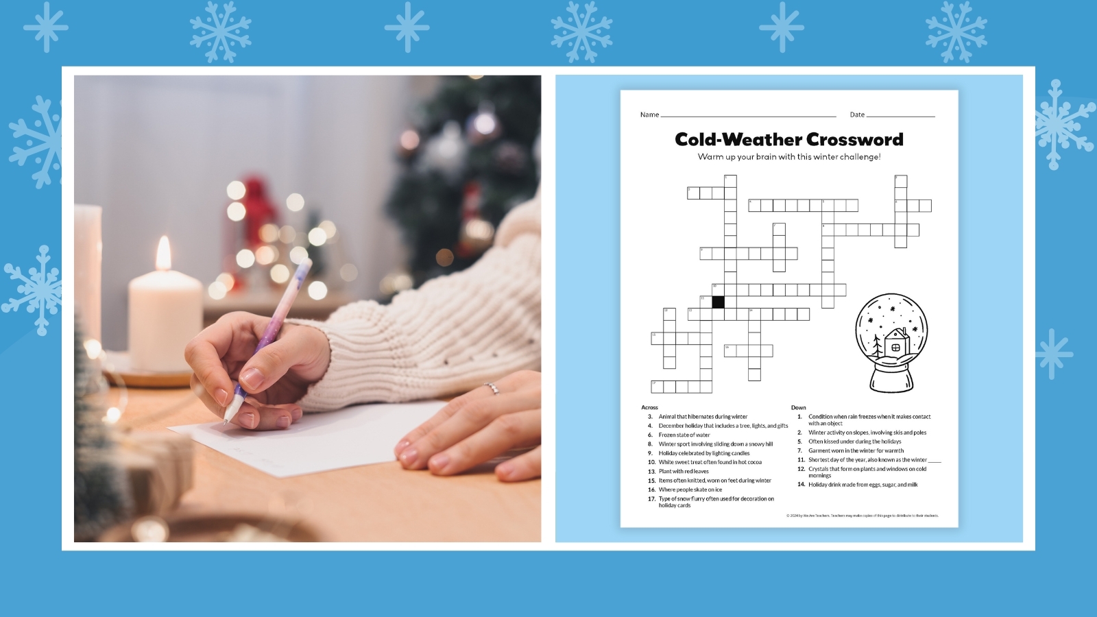 Winter Crossword Puzzles For Middle School Printable