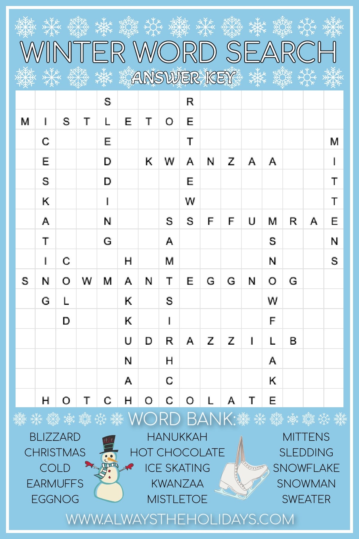 Printable Winter Crossword Puzzle