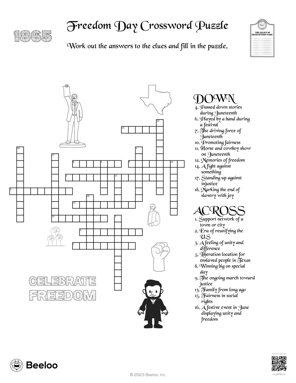 Freedom Day Crossword Puzzle Beeloo Printable Crafts And Activities For Kids