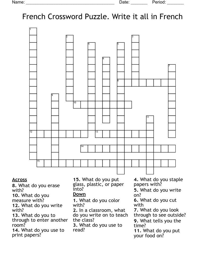 French Crossword Puzzle Write It All In French WordMint