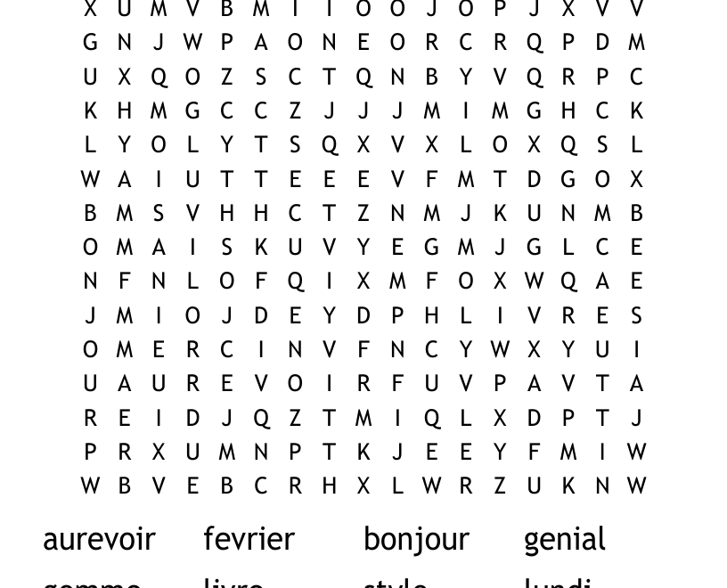 FRENCH CROSSWORD Word Search WordMint