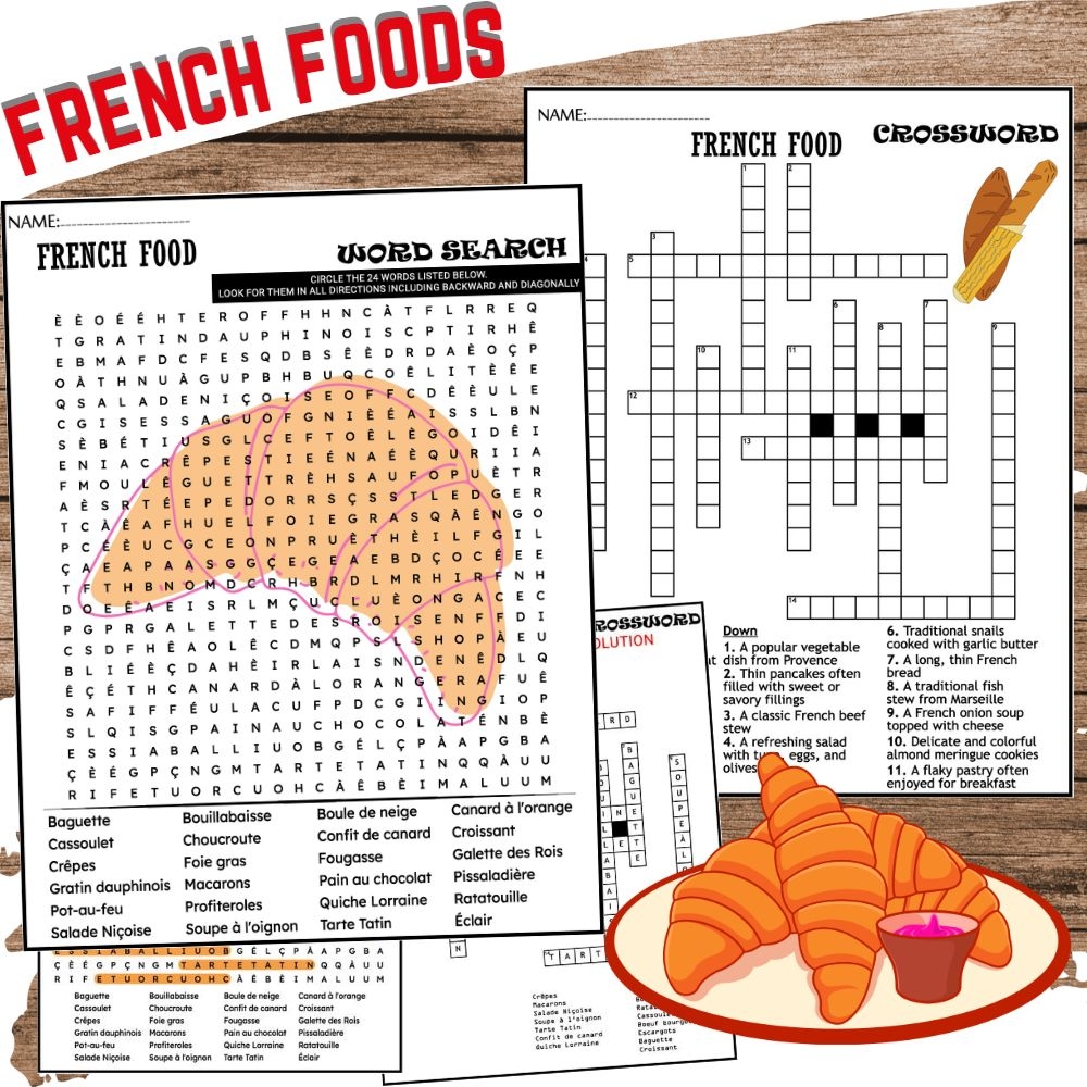 French Foods Fun Worksheets Word Search And Crossword Made By Teachers
