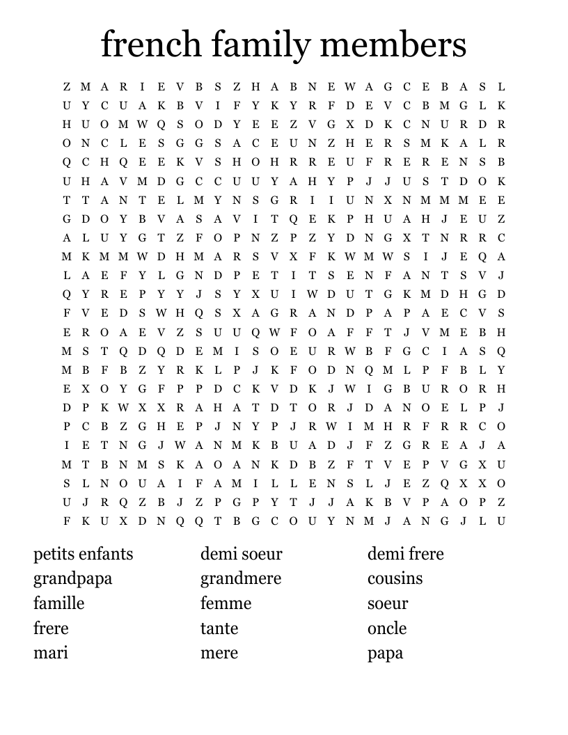 French Language Crosswords Word Searches Bingo Cards WordMint