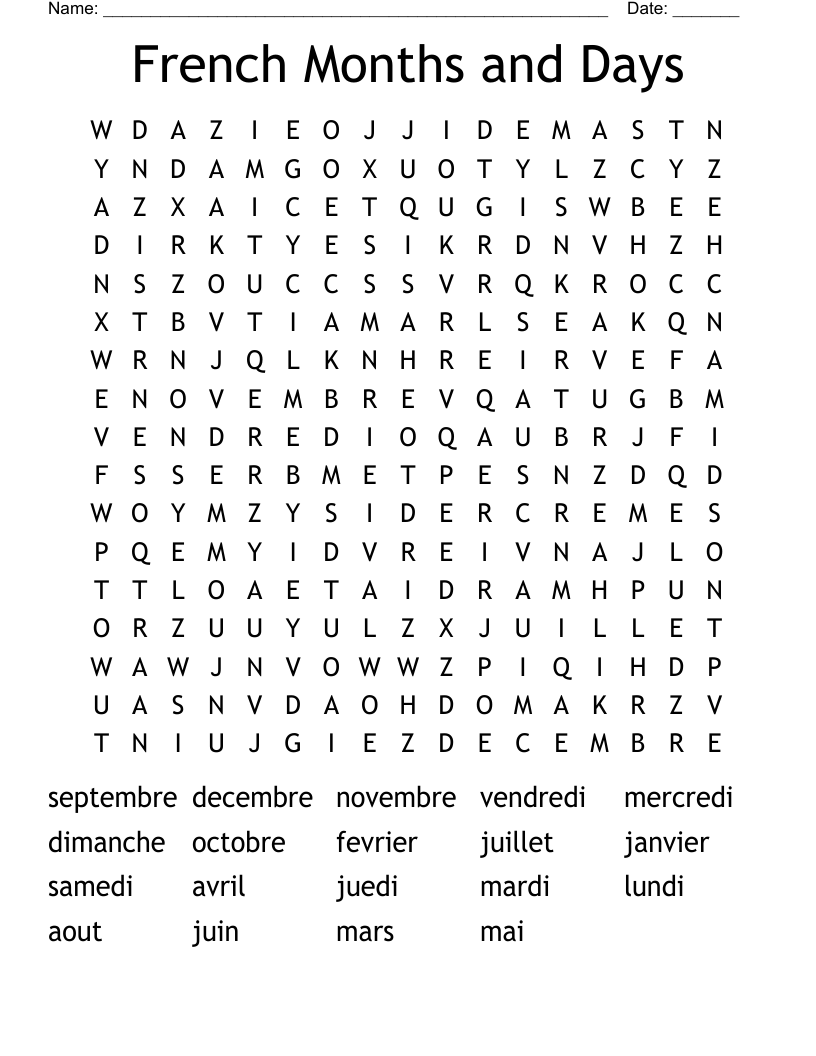 French Language Crosswords Word Searches Bingo Cards WordMint