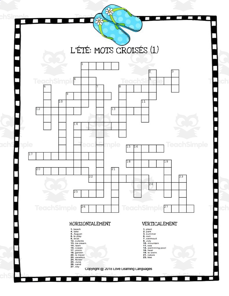 French Summer Themed Crossword Puzzles By Teach Simple French Summer Themed Crossword Puzzles By Teach Simple