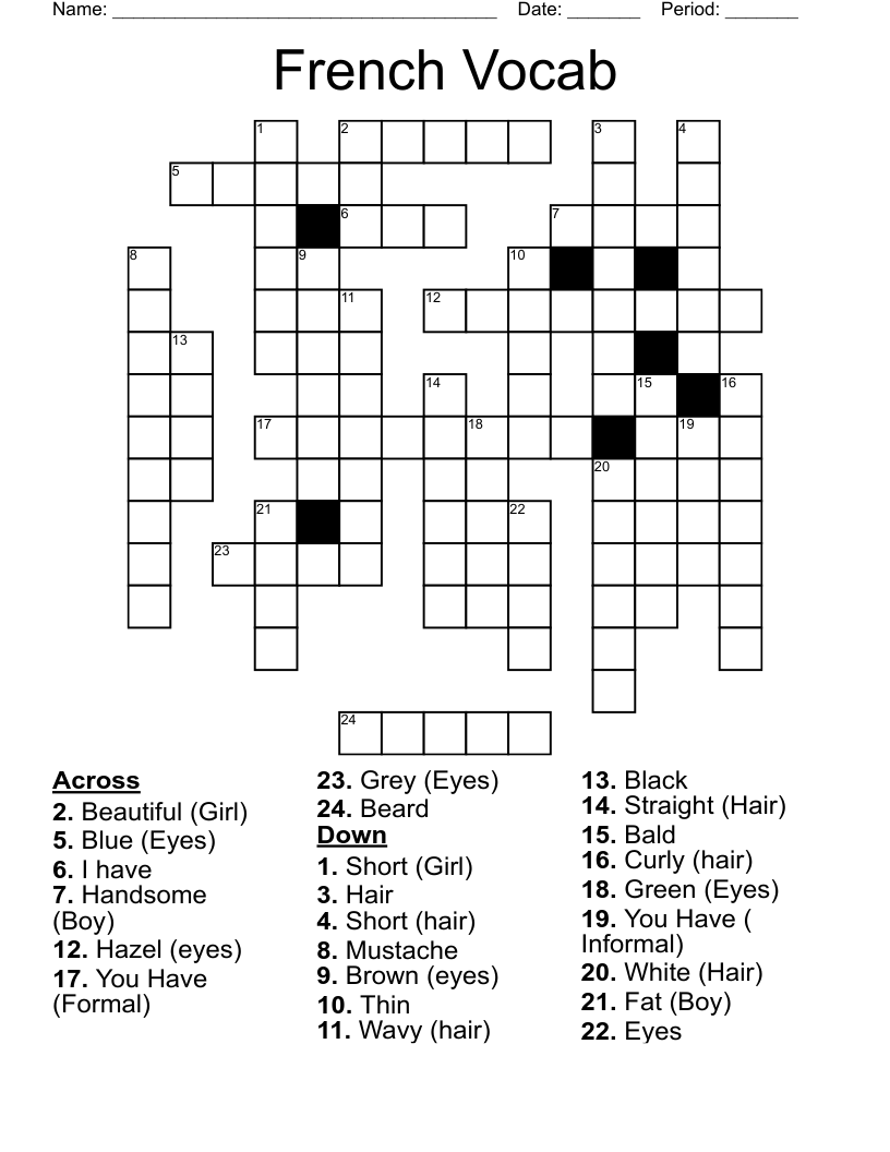 French Vocab Crossword WordMint