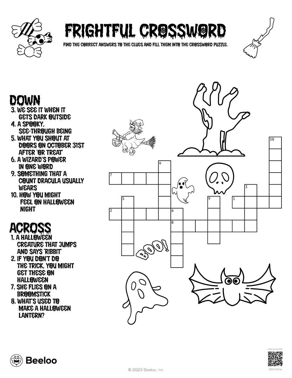 Frightful Crossword Beeloo Printable Crafts And Activities For Kids Frightful Crossword Beeloo Printable Crafts And Activities For Kids