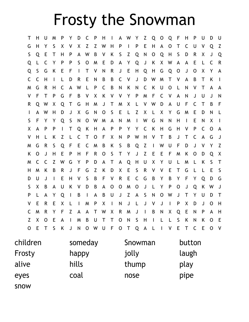 Frosty The Snowman Word Search WordMint Frosty The Snowman Word Search WordMint