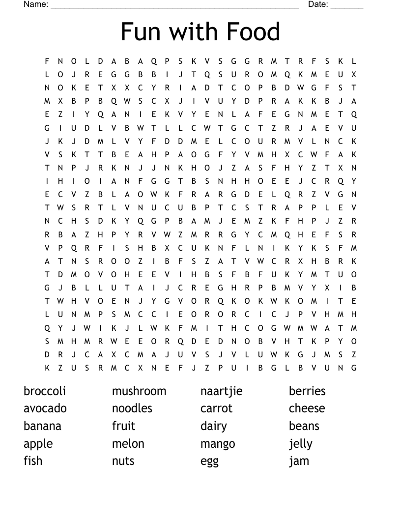 Fun With Food Word Search WordMint