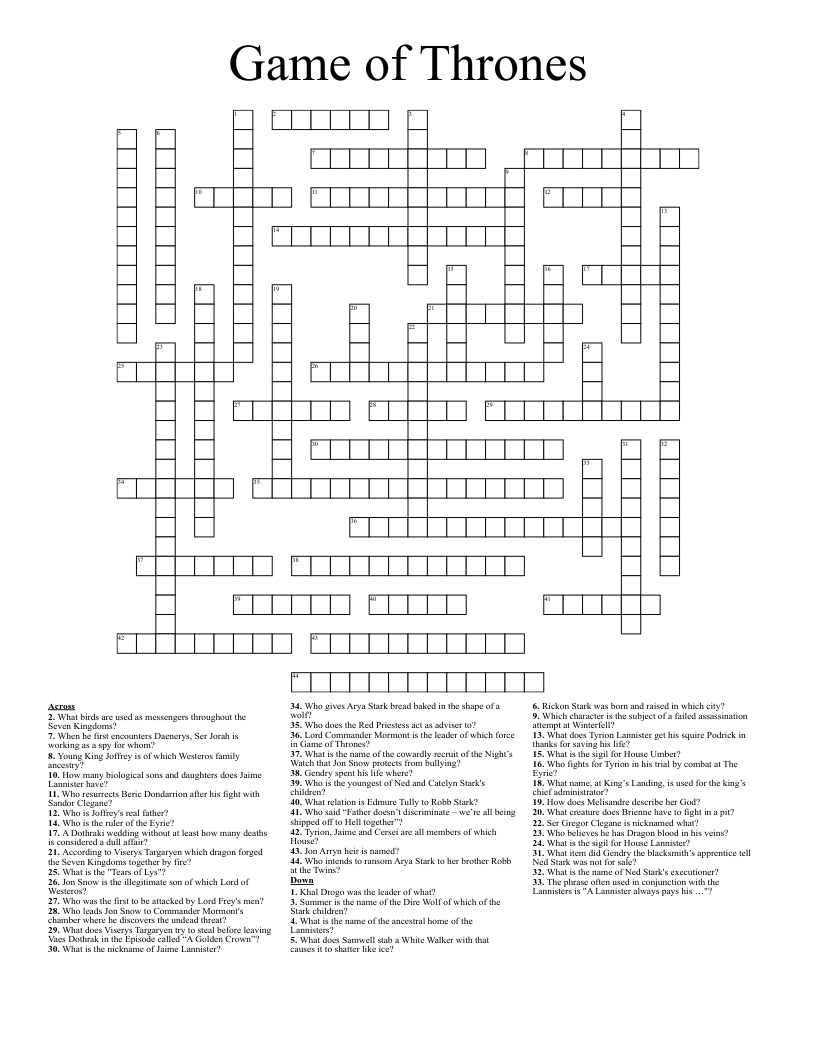 Gamer Crossword Puzzles Printable