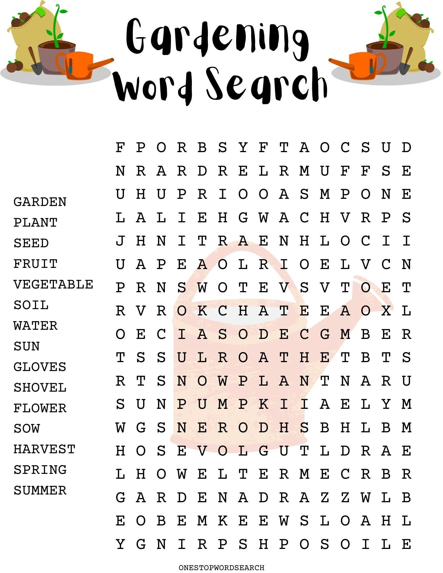 In The Garden Printable Crossword