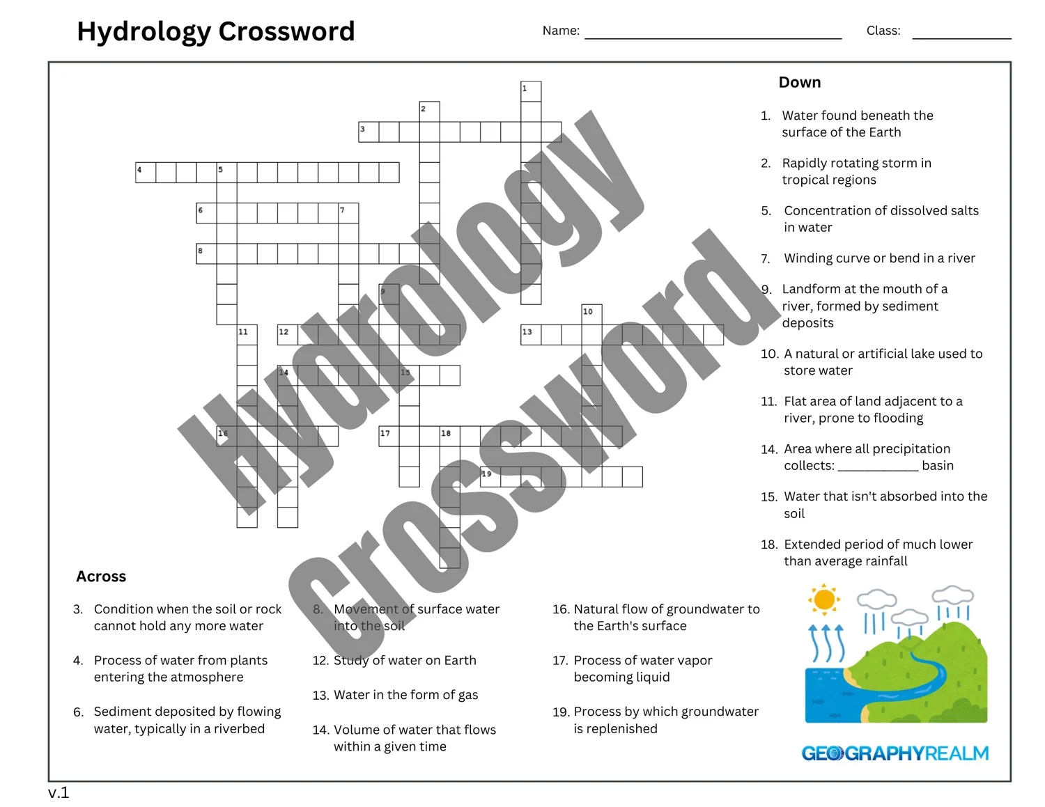 Middle School Printable Geography Crossword Puzzle