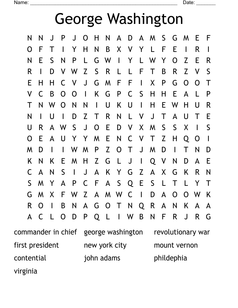 George Washington Word Search WordMint