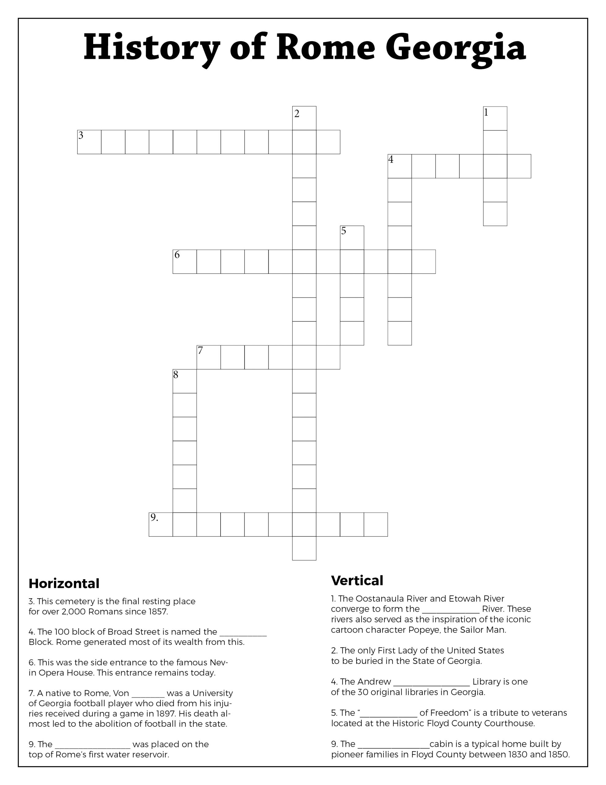 Georgia s Rome Office Of Tourism Georgia s Rome History Crossword Puzzle Georgia s Rome Office Of Tourism Georgia s Rome Office Of Tourism Georgia s Rome History Crossword Puzzle Georgia s Rome Office Of Tourism