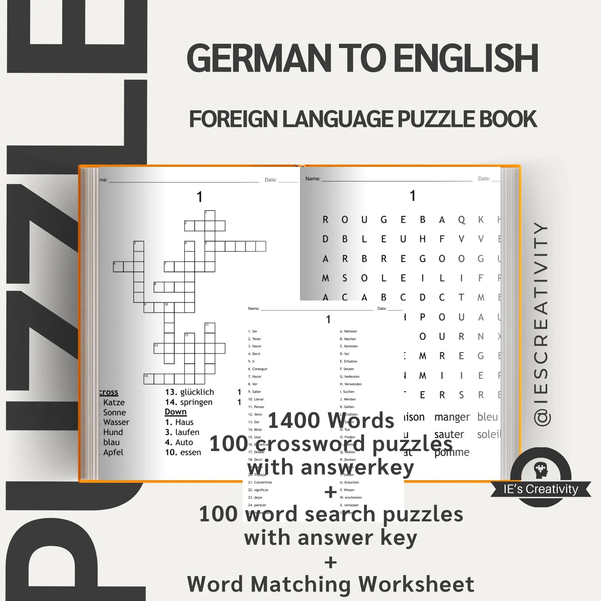 German To Engl sh Printable Crossword And Word Search 750 Words Word Matching With Sudoku 100 Language Learning Puzzles With Answer Key Etsy